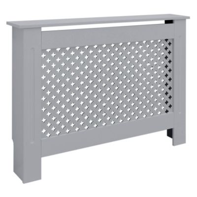 Cache-radiateur ECD Germany 112x19x82 cm gris à lattes croisées avec étagère en bois MDF