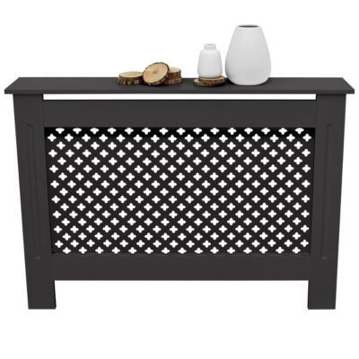 Cache-radiateur ECD Germany 112x19x82 cm noir à lattes croisées avec étagère en bois MDF