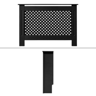 Cache-radiateur ECD Germany 112x19x82 cm noir à lattes croisées avec étagère en bois MDF