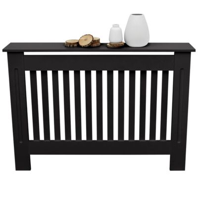 Cache-radiateur ECD Germany 112x19x82 cm noir à lattes verticales avec étagère en bois MDF
