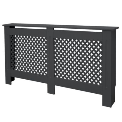 Cache-radiateur ECD Germany 152x19x82 cm anthracite à lattes croisées avec étagère en bois MDF