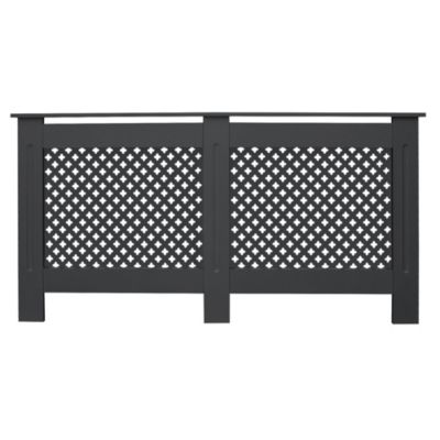 Cache-radiateur ECD Germany 152x19x82 cm anthracite à lattes croisées avec étagère en bois MDF