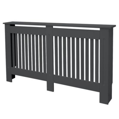 Cache-radiateur ECD Germany 152x19x82 cm anthracite à lattes verticales avec étagère en bois MDF