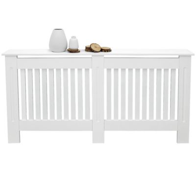 Cache-radiateur ECD Germany 152x19x82 cm blanc à lattes verticales avec étagère en bois MDF