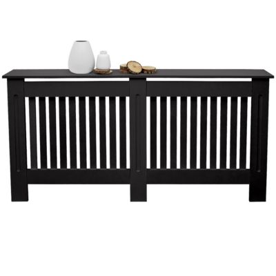 Cache-radiateur ECD Germany 152x19x82 cm noir à lattes verticales avec étagère en bois MDF