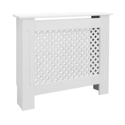 Cache-radiateur ECD Germany 78x19x82 cm blanc à lattes croisées avec étagère en bois MDF