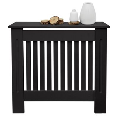 Cache-radiateur ECD Germany 78x19x82 cm noir à lattes verticales avec étagère en bois MDF