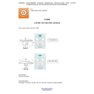 Cache tête de vis FHC tête fraisée empreinte hexagonale creuse Clé de 4 HC4 Diamètre tige 4.2 Diamètre de tête: - 1 pièce