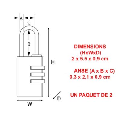 Cadenas à combinaison Master Lock 7620EURT aluminium l.20 mm hauteur de l'anse 21 mm vendu par 2