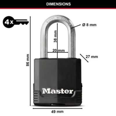 Cadenas MASTER LOCK Acier inox. Laminé Haute Sécurité