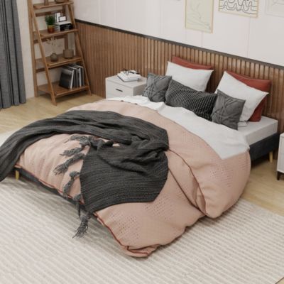 Cadre de lit 160x200 cm en velours gris, style moderne minimaliste