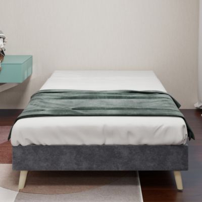 Cadre de lit 90x200 cm en velours gris, style minimaliste moderne, sans tête de lit ni matelas