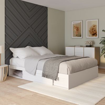 Cadre de lit double SALEM avec rangements et sommier 140 x 190 cm blanc