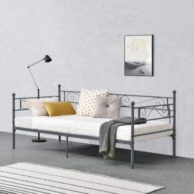 Cadre de Lit Simple Kerava en Métal 90x200 cm Gris Foncé Mat en.casa