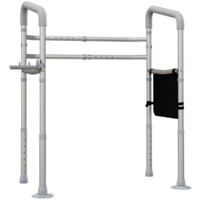 Cadre de sécurité de toilettes - cadre de toilettes réglable - barres d'appui rembourrées pour toilettes - alu. EVA gris