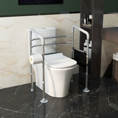 Cadre de sécurité de toilettes - cadre de toilettes réglable - barres d'appui rembourrées pour toilettes - alu. EVA gris