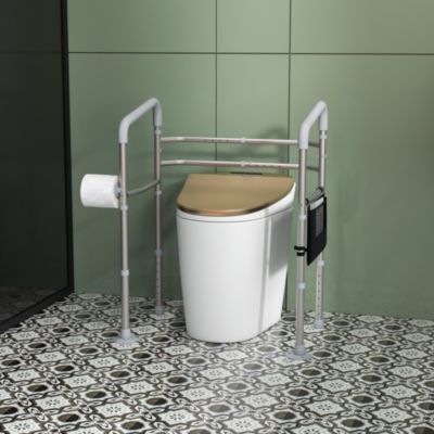 Cadre de sécurité de toilettes - cadre de toilettes réglable - barres d'appui rembourrées pour toilettes - alu. EVA gris