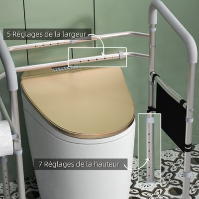 Cadre de sécurité de toilettes - cadre de toilettes réglable - barres d'appui rembourrées pour toilettes - alu. EVA gris