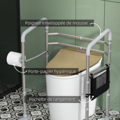 Cadre de sécurité de toilettes - cadre de toilettes réglable - barres d'appui rembourrées pour toilettes - alu. EVA gris