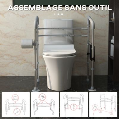 Cadre de sécurité de toilettes - cadre de toilettes réglable - barres d'appui rembourrées pour toilettes - alu. EVA gris