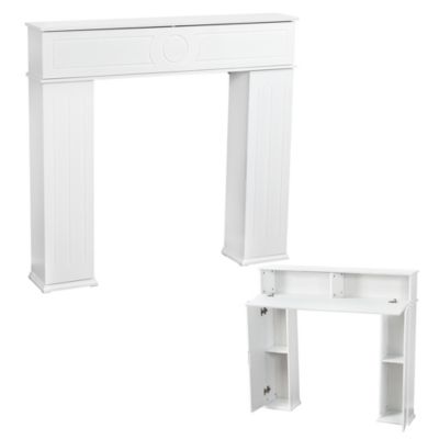 Cadre Decoratif Cheminée Decorative Bois, 107 x 100 cm, manteau compartimenté et grand espace de rangement, Blanc