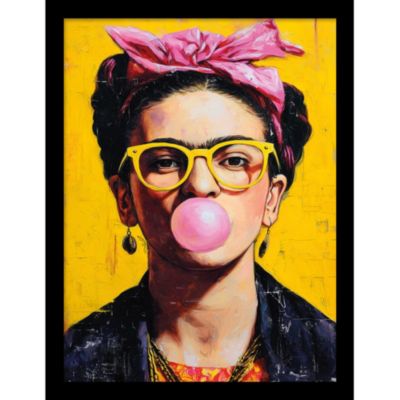 Cadre décoratif fridha chewing gum portrait jaune noir et rose 33 x 43 cm, Dada Art