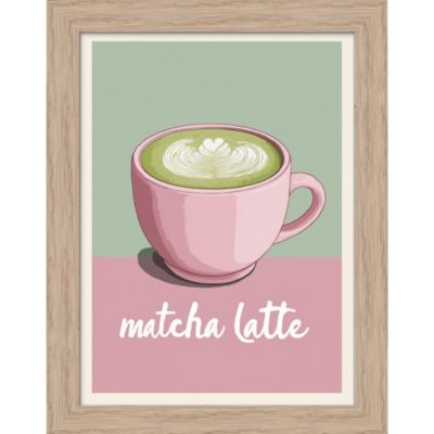 Cadre décoratif matcha latte tasse rose et vert 27 x 33 cm, Dada Art