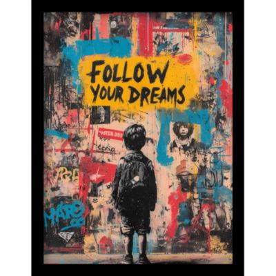 Cadre décoratif street art " follow your dream " jaune et noir 33 x 43 cm, Dada Art