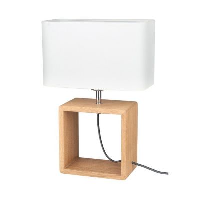 Cadre Lampe de Table 1xE27 Max.25W Chêne huilé/Câble en Tissu Noir/Abat-jour en Tissu Blanc