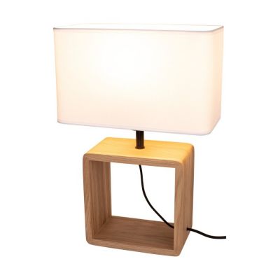 Cadre Lampe de Table 1xE27 Max.25W Chêne huilé/Câble en Tissu Noir/Abat-jour en Tissu Blanc