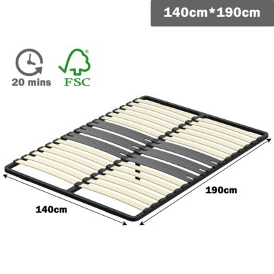 Cadre lattes 140x190 cm, 2x15 Lattes Peuplier Naturel