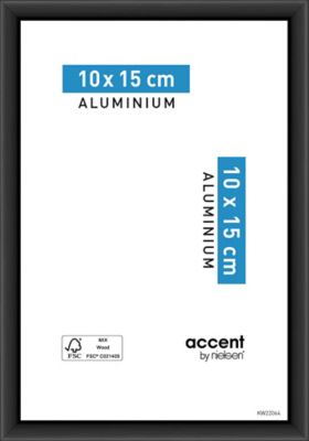 Cadre photo aluminium noir Accent l.10 x H.15 cm