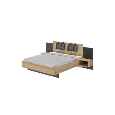 Cadre + Tête de lit avec coussins 140x190 + Chevets Chêne/Noir - FIP