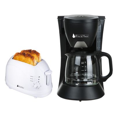 Cafetière 6 tasses 650W noire + Grille pain 2 fentes blanc 700W fonction décongélation
