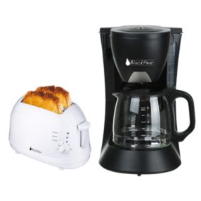 Cafetière 6 tasses 650W noire + Grille pain 2 fentes blanc 700W fonction décongélation