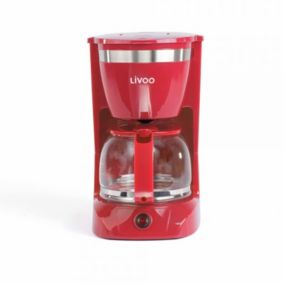 Cafetière électrique LIVOO DOD163R - finition Rouge, capacité de 1.25L / 12 tasses, Verseuse en verre avec système anti-gouttes