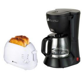 Cafetière noir 12 tasses 680W + Grille pain 2 fentes blanc 700W fonction décongélation