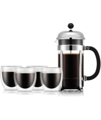 Cafetiere a piston - BODUM - CHAMBORD SET - 8 tasses 1.0 l + 4 verres PAVINA double paroi 25 cl
