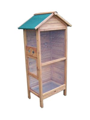 Cage à oiseaux 0,42m² en bois teinté clair pour 3 à 4 oiseaux Habrita