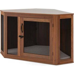 Cage angle pour Chien Coussin et Porte Verrouillable Meuble en Cage pour Chien 2 en 1 pour Chiot et Moyen Chien