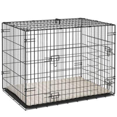 Cage chien pliable - 2 portes verrouillables, plateau amovible, coussin - 76 x 53 x 60 cm - beige noir