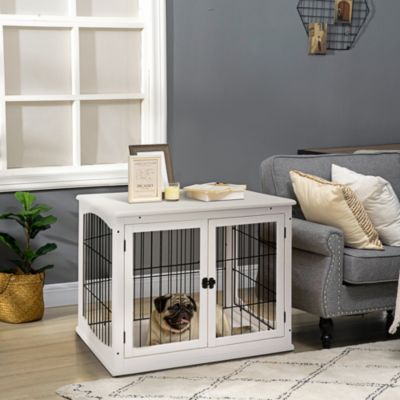 Cage de transport pour chien en MDF blanc avec 2 portes