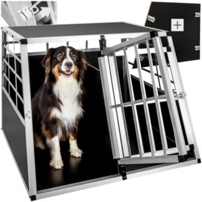 Cage de transport pour chiens double sécurisée avec dos droit noir