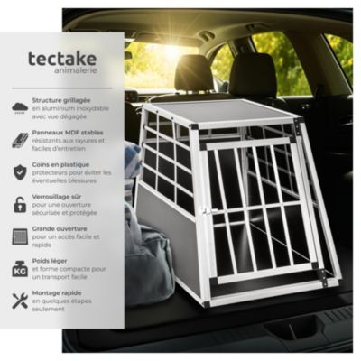Cage de transport pour chiens sécurisée avec dos droit en aluminium, solide et facile d'entretien 65 x 90 x 69,5 cm