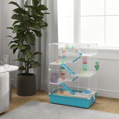 Cage à hamster 58x36x81 cm bleu clair avec tunnels et accessoires