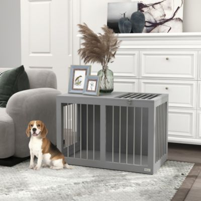 Cage pour chien 80 cm en acier gris avec 2 portes verrouillables