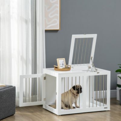 Cage pour chien 80 cm en MDF blanc avec 2 portes verrouillables