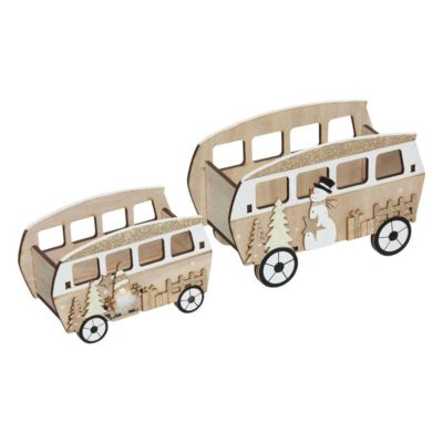Cagette bois bus blc x2 - feeric lights & christmas