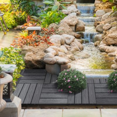 Caillebotis - dalles terrasse - lot de 11 - clipsables, installation très simple - lamelles composite aspect bois gris