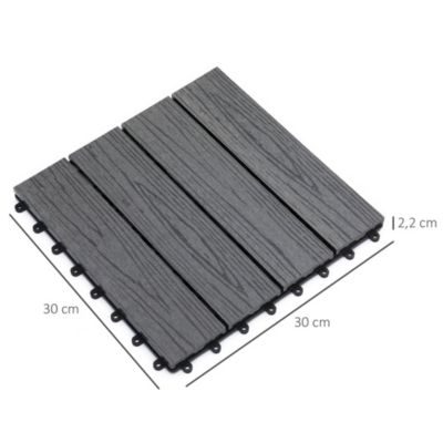 Caillebotis - dalles terrasse - lot de 11 - clipsables, installation très simple - lamelles composite aspect bois gris